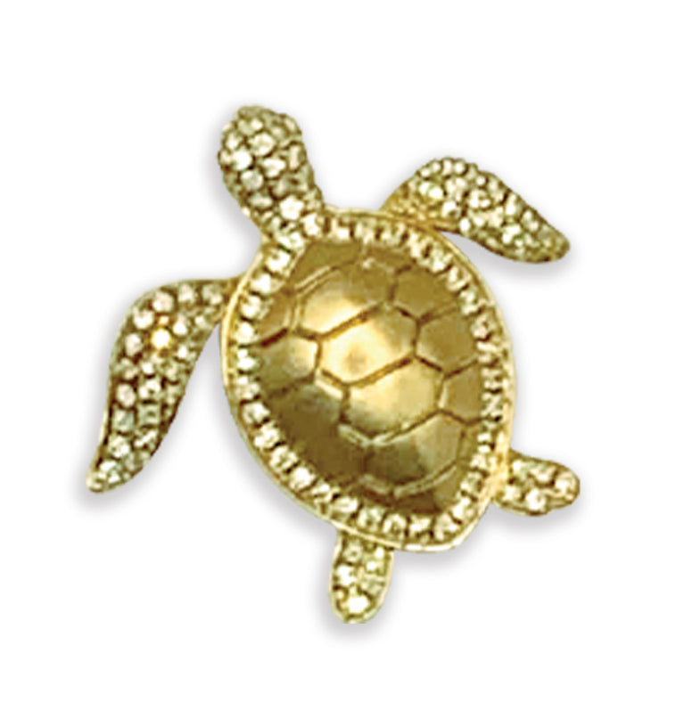 14K Gold Turtle Pendant with Zircon
