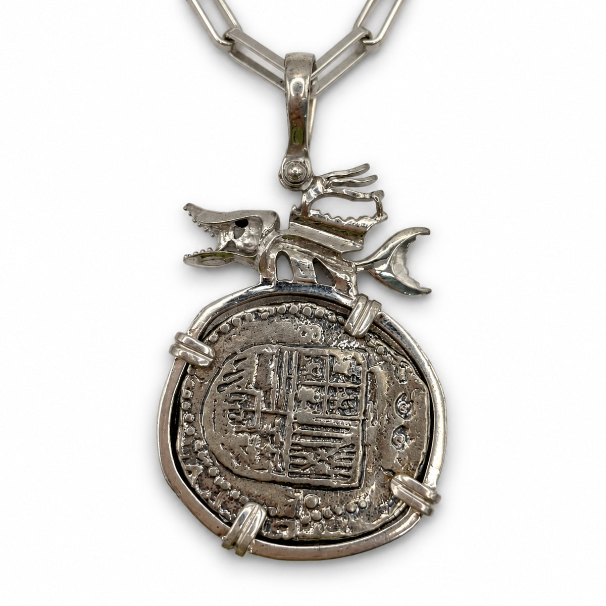 ATOCHA REPLICA SILVER COIN PENDANT WITH HOGFISH SKELETON 4 REALES