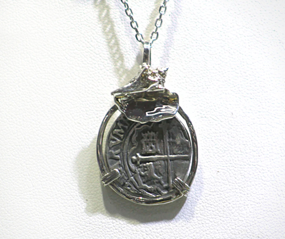 ATOCHA SUNKEN TREASURE ATOCHA COIN WITH CONCH SHELL PENDANT AND CHAIN