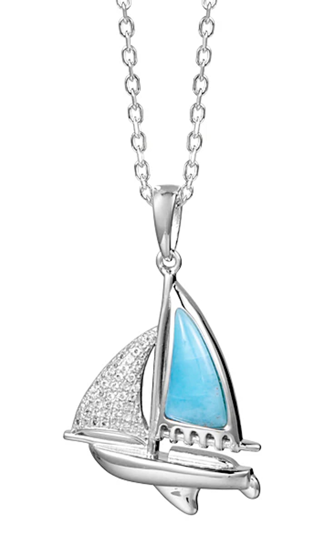 BLUE LARIMAR SAILBOAT WITH WHITE ZIRCON