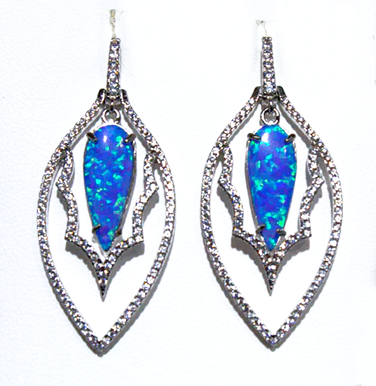 EYE CATCHING VINTAGE BLUE OPAL AND WHITE ZIRCON EARRINGS