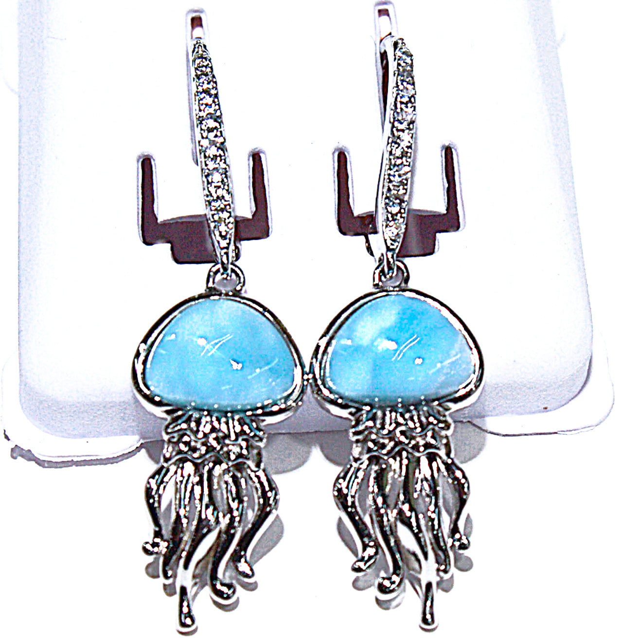LOVELY BLUE LARIMAR WITH WHITE TOPAZ JELLYFISH EARRINGS