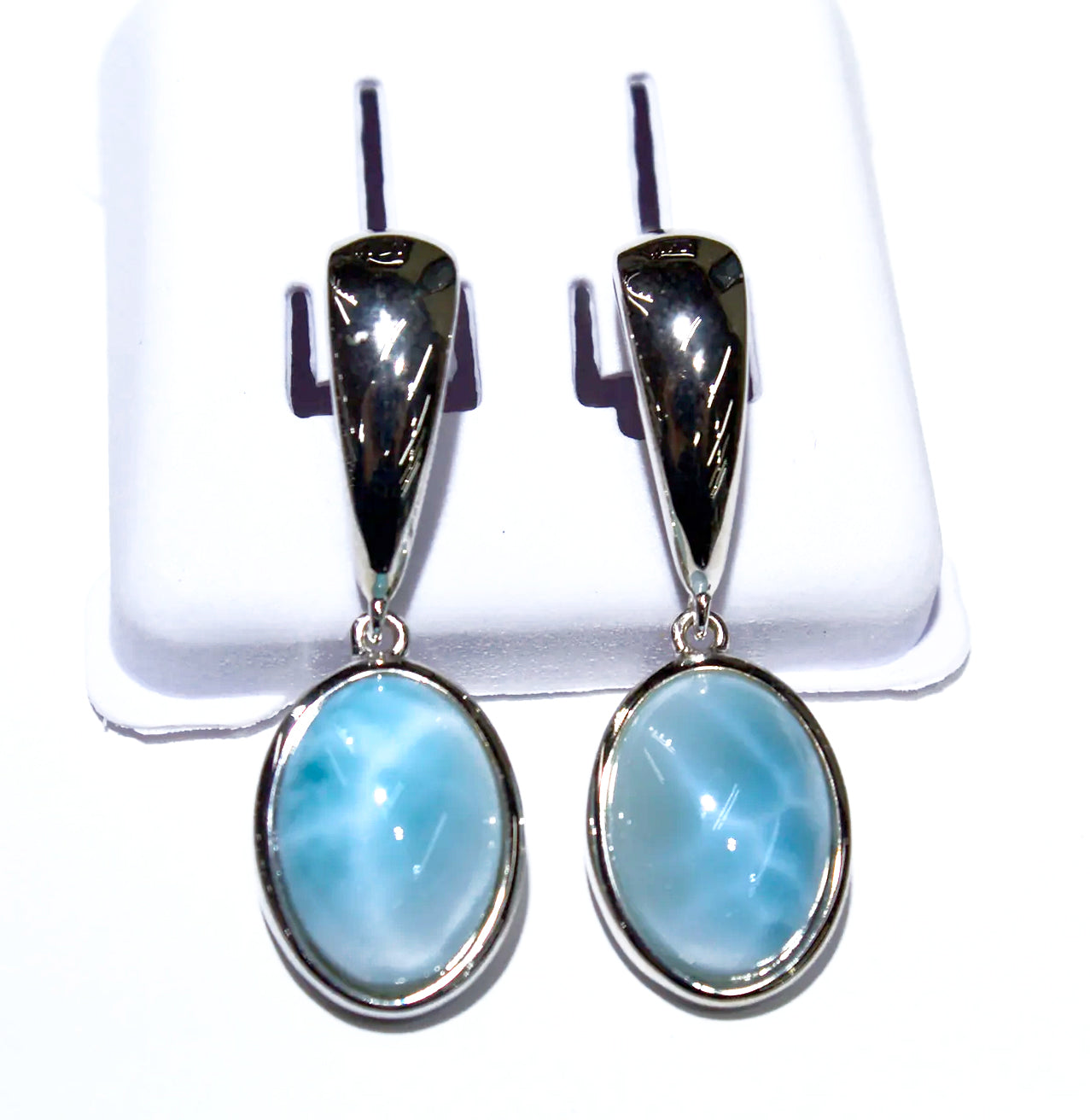 SMOOTH OVAL LARIMAR EARRINGS