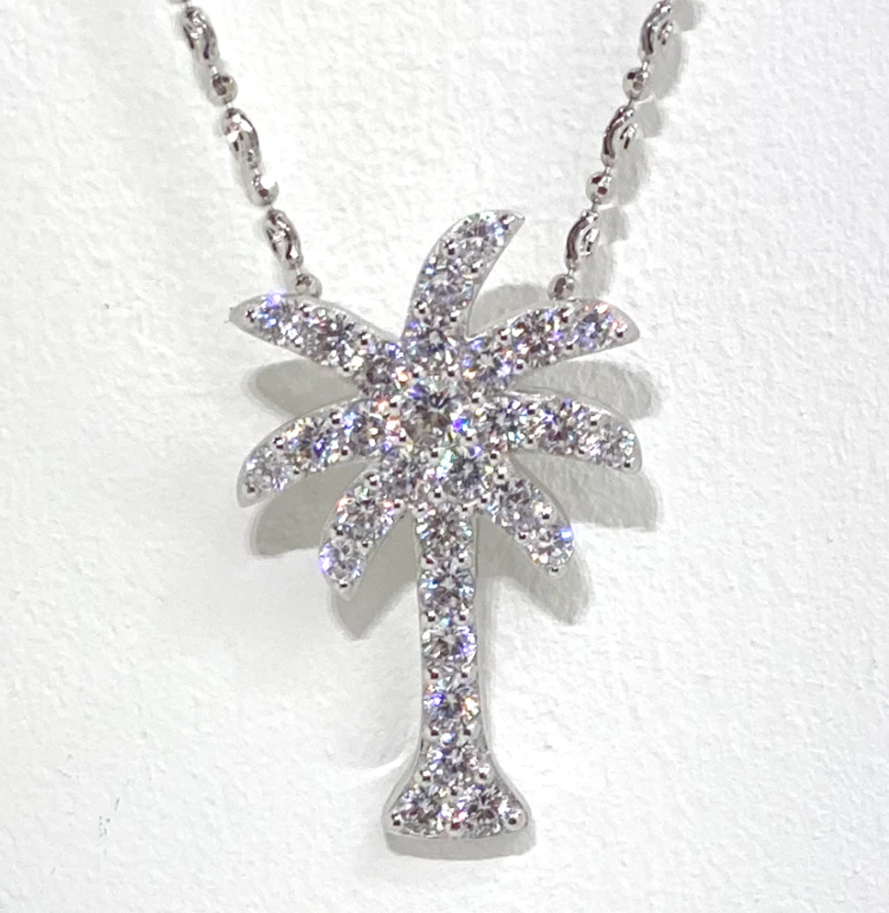 SPARKLING WHITE TOPAZ ENCRUSTED FLORIDA KEYS TROPICAL PALM TREE