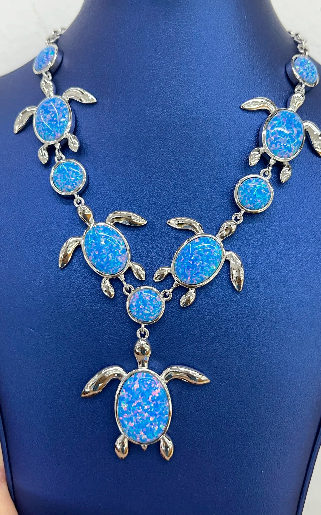 STERLING SILVER FIRE OPAL TURTLE NECKLACE, UNIQUE OCEAN JEWELRY