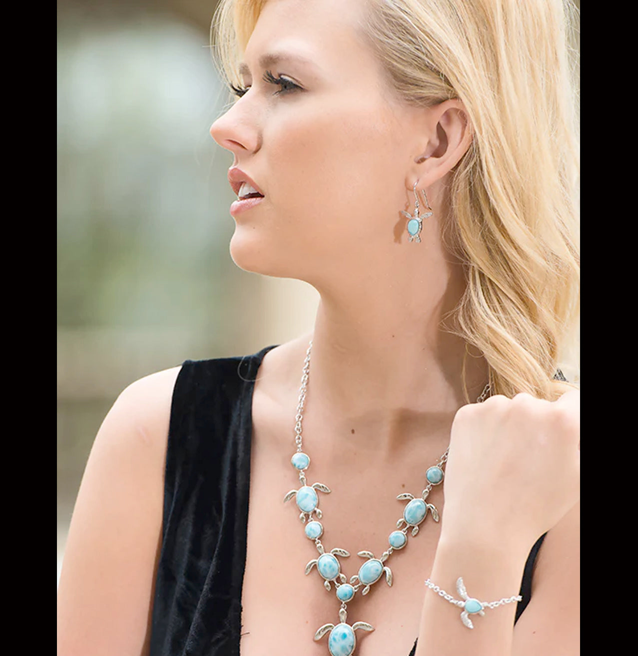 STERLING SILVER LARIMAR TURTLE NECKLACE, UNIQUE OCEAN JEWELRY