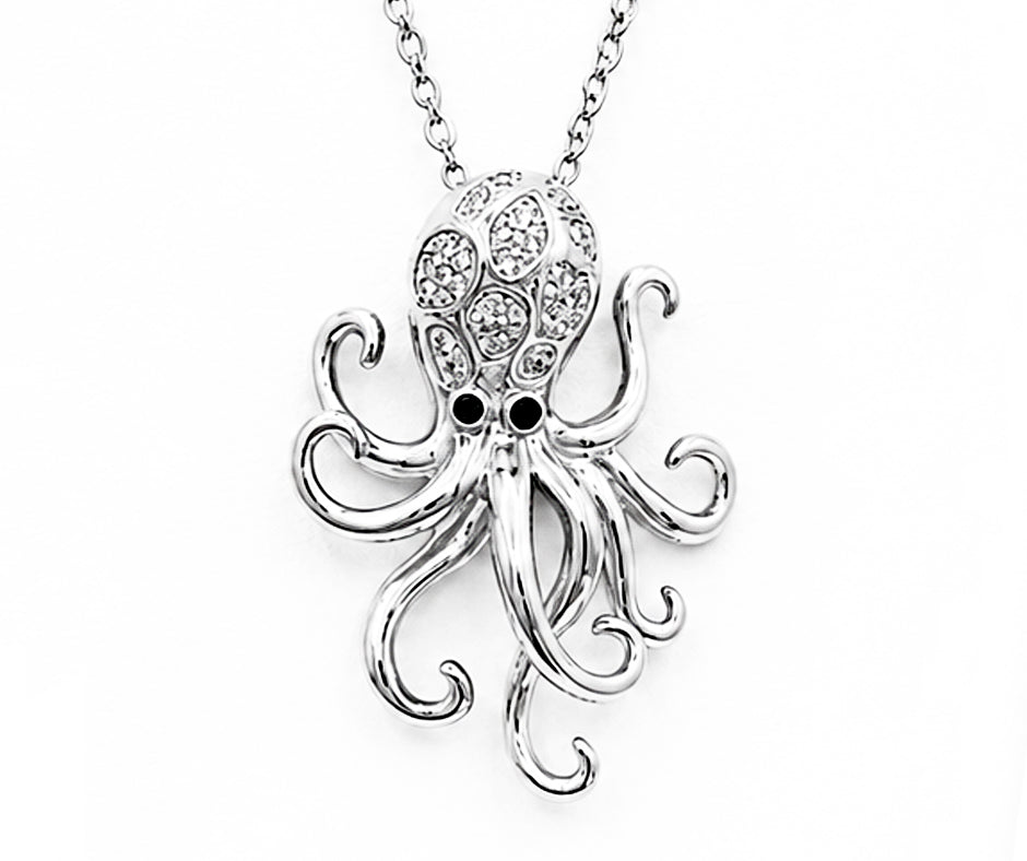 STERLING SILVER OCTOPUS WITH WHITE AND BLACK ZIRCON