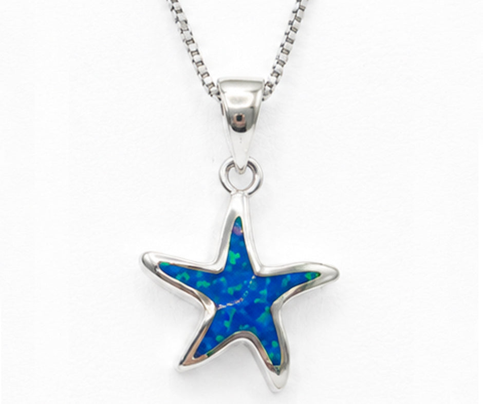 STERLING SILVER STARFISH WITH BLUE OPAL PENDANT