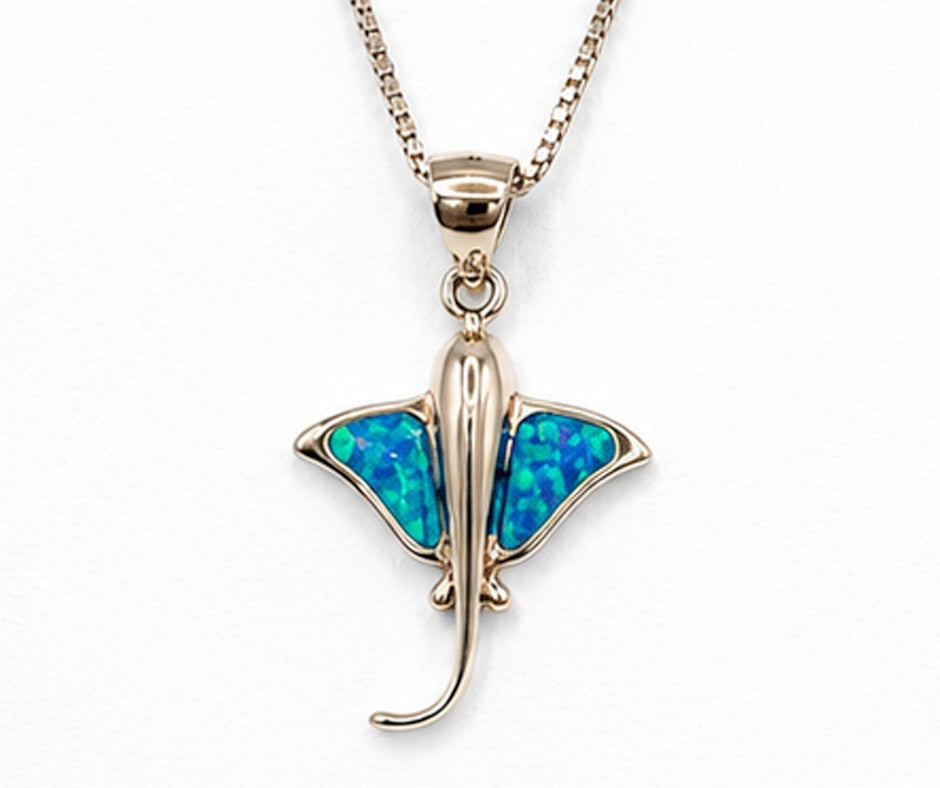 STERLING SILVER STINGRAY WITH BLUE OPAL PENDANT 2