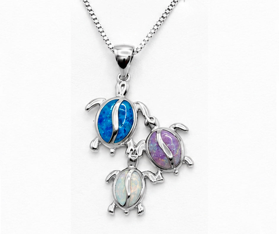 STERLING SILVER TURTLES WITH MULTICOLOR OPALS PENDANT