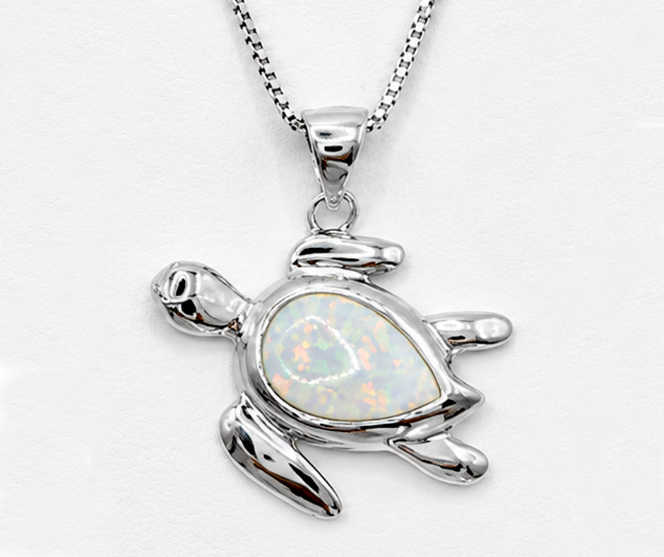STERLING SILVER TURTLE WITH WHITE OPAL PENDANT 2