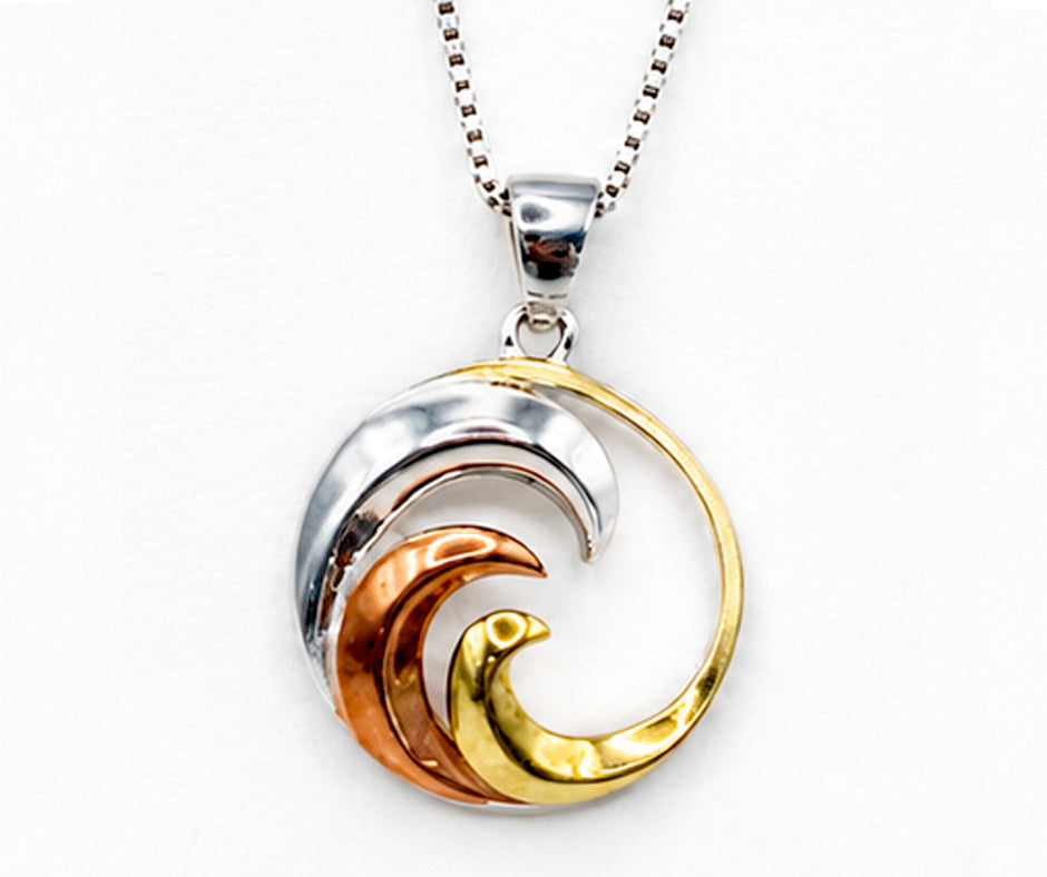 STERLING SILVER WITH GOLD AND ROSE GOLD OCEAN WAVES PENDANT