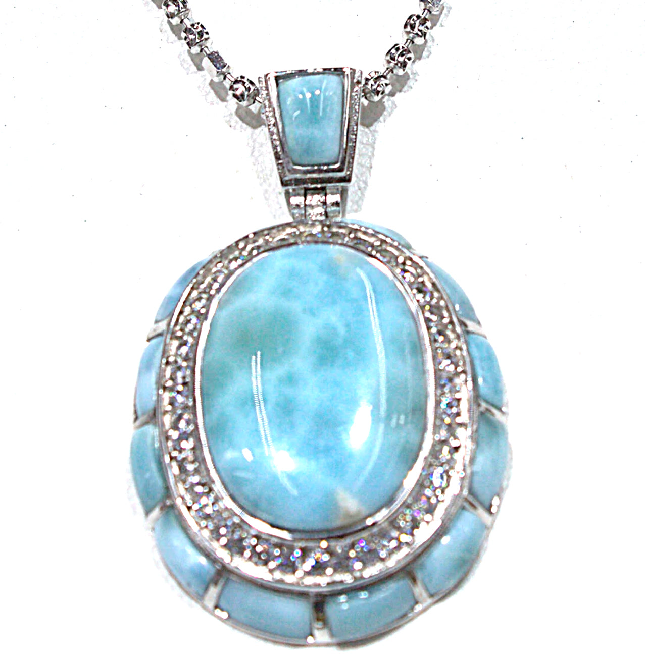 STUNNING LARGE MULTI STONE BLUE LARIMAR PENDANT
