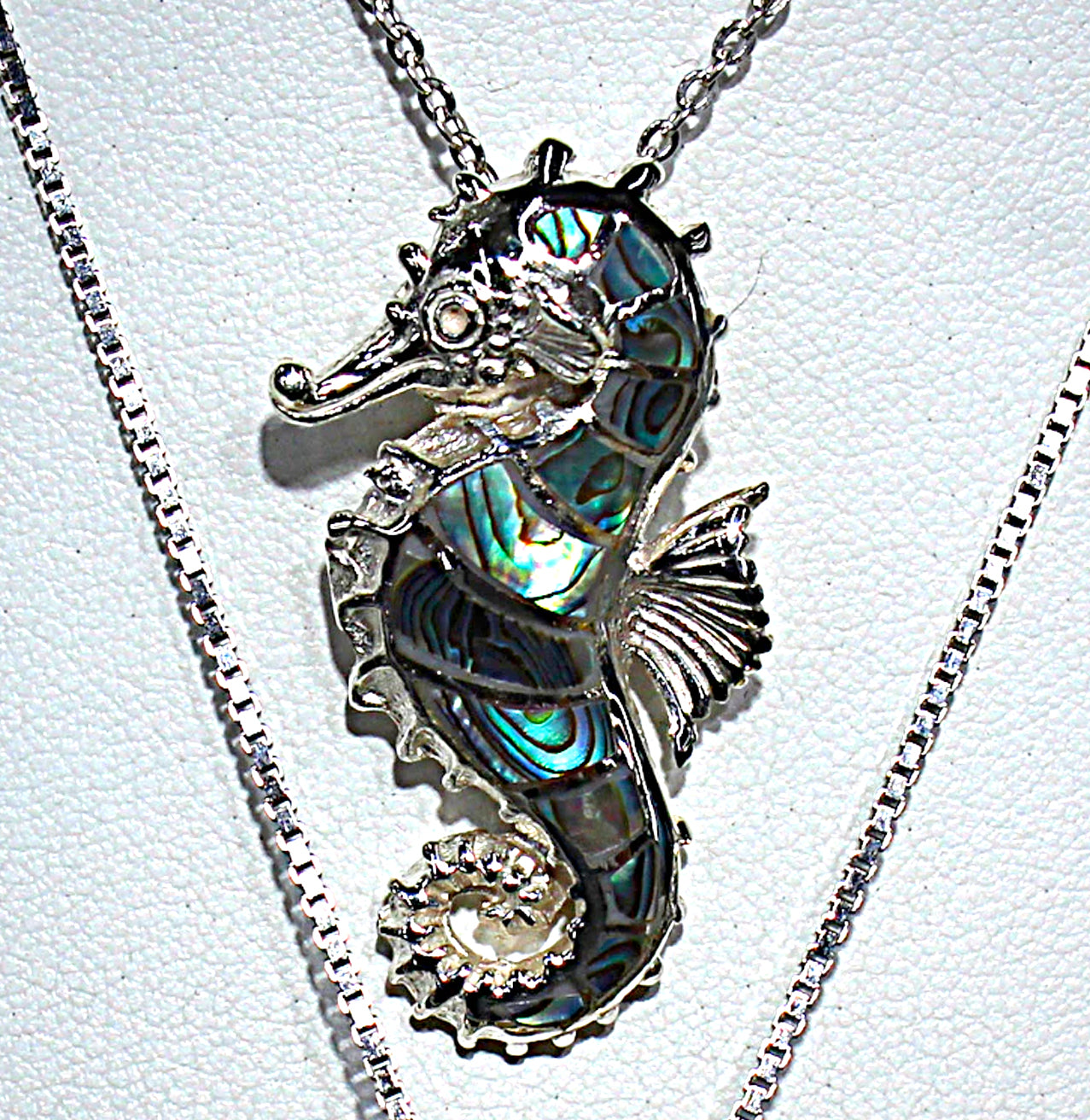 STERLING SILVER SEAHORSE INLAYED WITH ABALONE PENDANT
