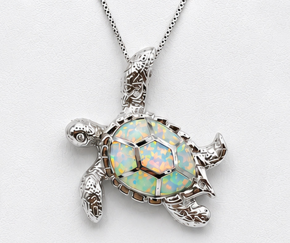 TURTLE WITH WHITE OPAL PENDANT