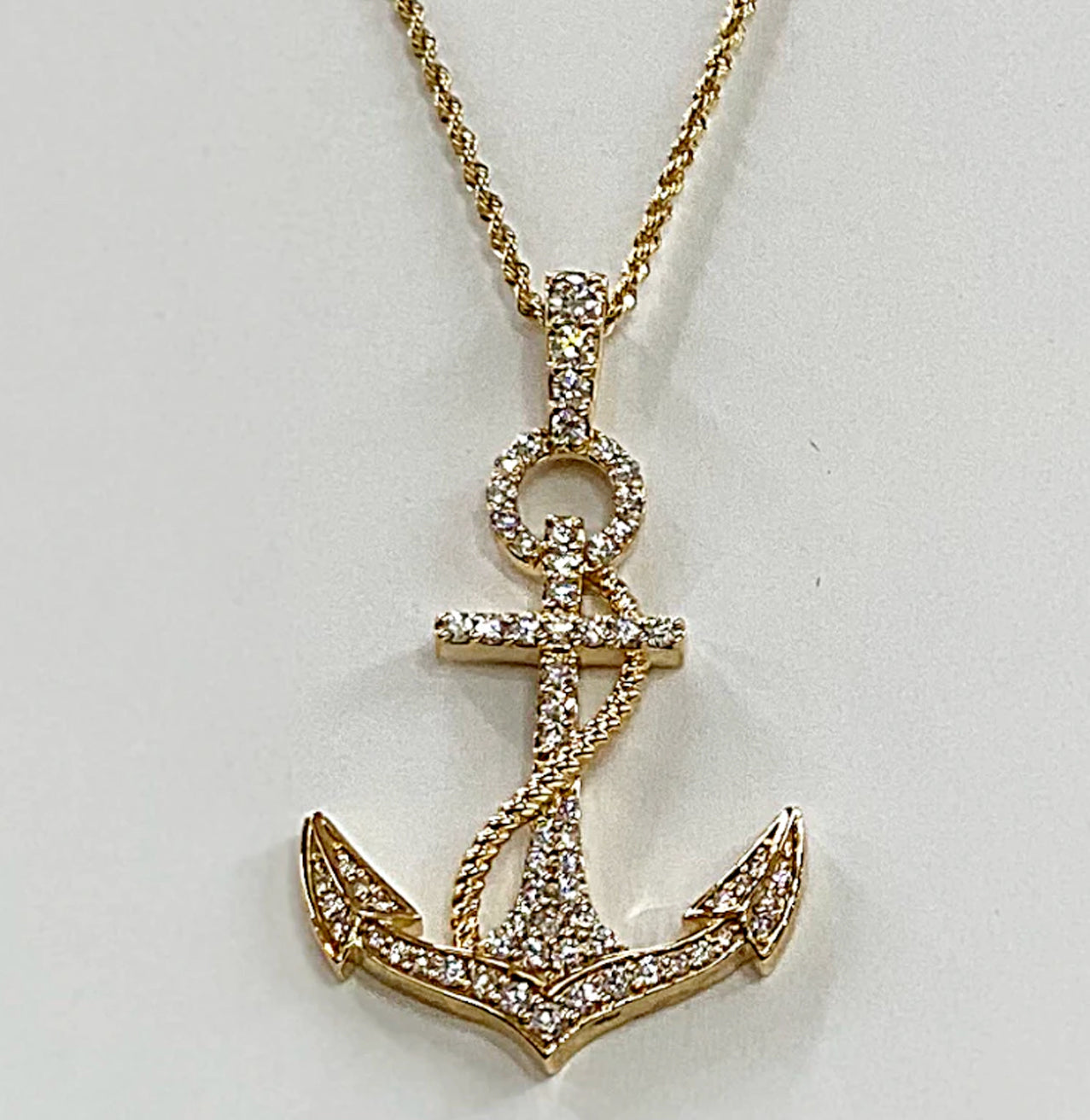 14K GOLD ANCHOR PENDANT WITH 1 CT DIAMONDS