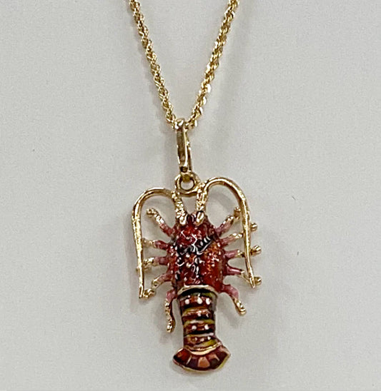 14K GOLD LOBSTER WITH BEAUTIFUL DETAIL TOPPED IN RED/BLACK ENAMEL