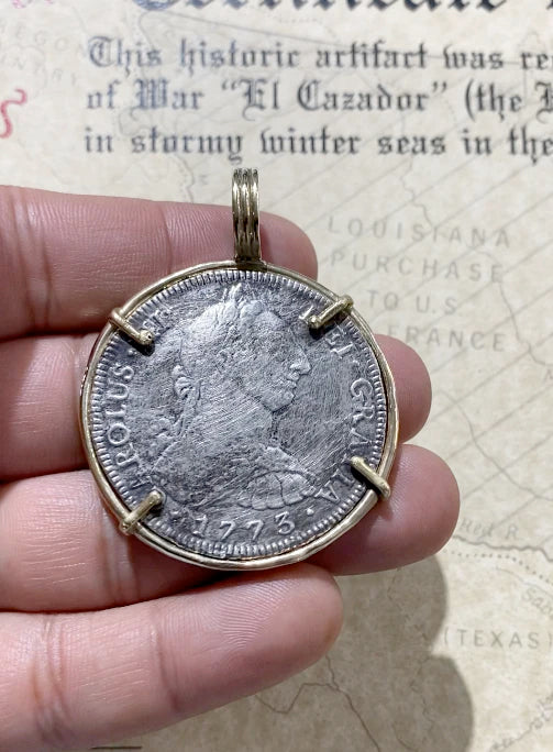 8 REALE MEXICO CITY MINT PLUS SILVER BEZEL PIECE OF EIGHT TREASURE COIN PENDANT ARTIFACT 21620