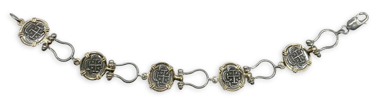 Atocha Coin Bracelet with Shackle Links in Silver and Gold