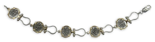 Atocha Coin Bracelet with Shackle Links in Silver and Gold
