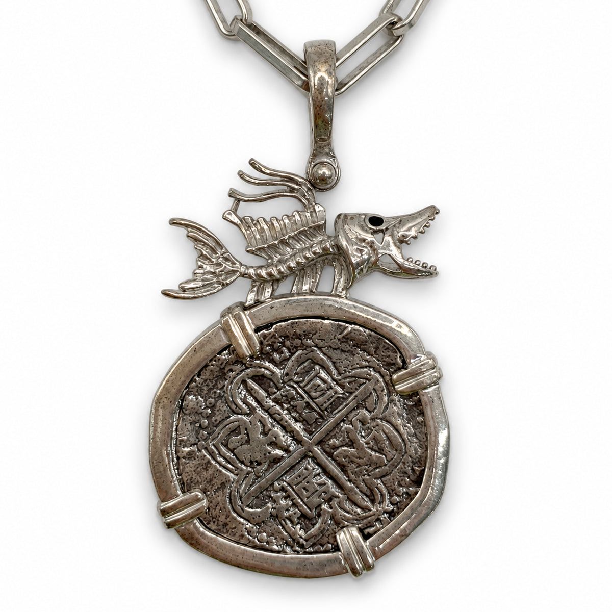 ATOCHA REPLICA SILVER COIN PENDANT WITH HOGFISH SKELETON 4 REALES