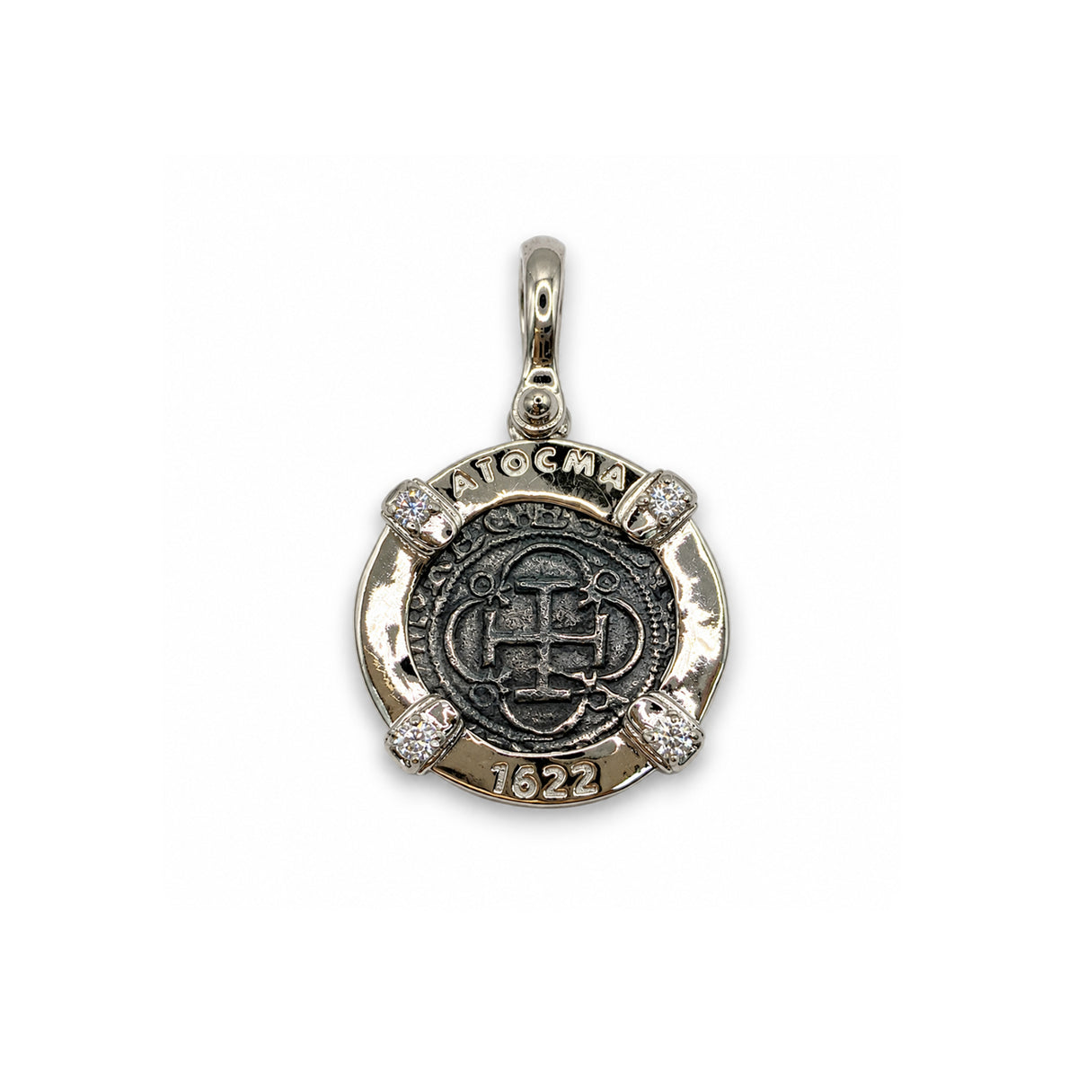 ATOCHA REPLICA SILVER COIN PENANT WITH ZIRCONS 1 REALES