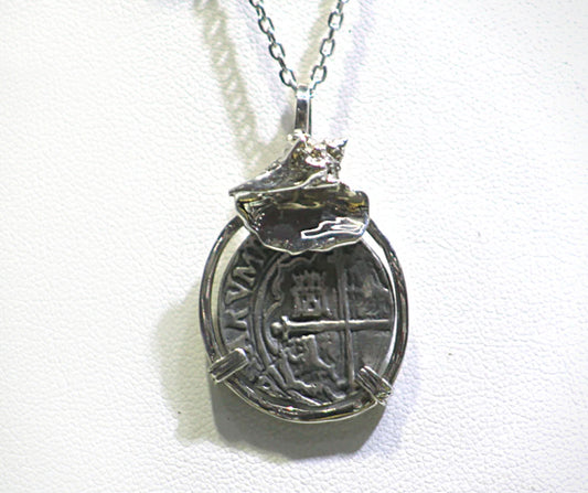 ATOCHA SUNKEN TREASURE ATOCHA COIN WITH CONCH SHELL PENDANT AND CHAIN