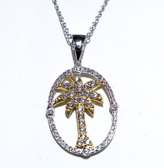 BEAUTIFUL SILVER AND GOLD PALM TREE LACED WITH WHITE ZIRCON