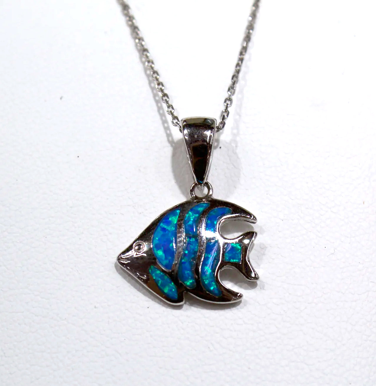 BLUE ANGLEFISH STERLING SILVER CHARM WITH OPAL INLAY