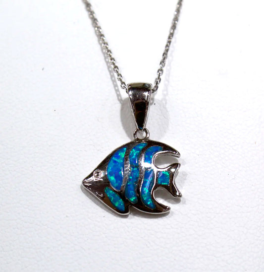BLUE ANGLEFISH STERLING SILVER CHARM WITH OPAL INLAY
