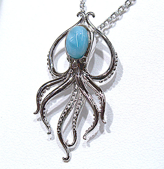BLUE LARIMAR OCTOPUS SWIMMING WITH WHITE ZIRCON