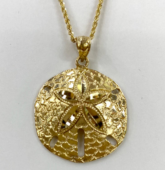 CHARMING SPARKLING 14K GOLD SAND DOLLAR NECKLAGE