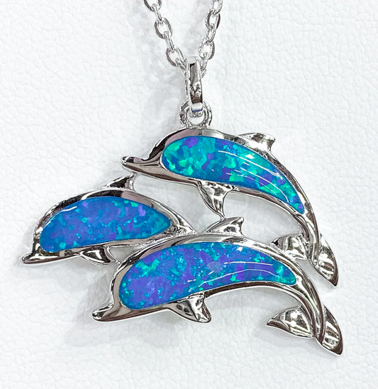 COLORFUL OPAL DOLPHIN TRIO PENDANT