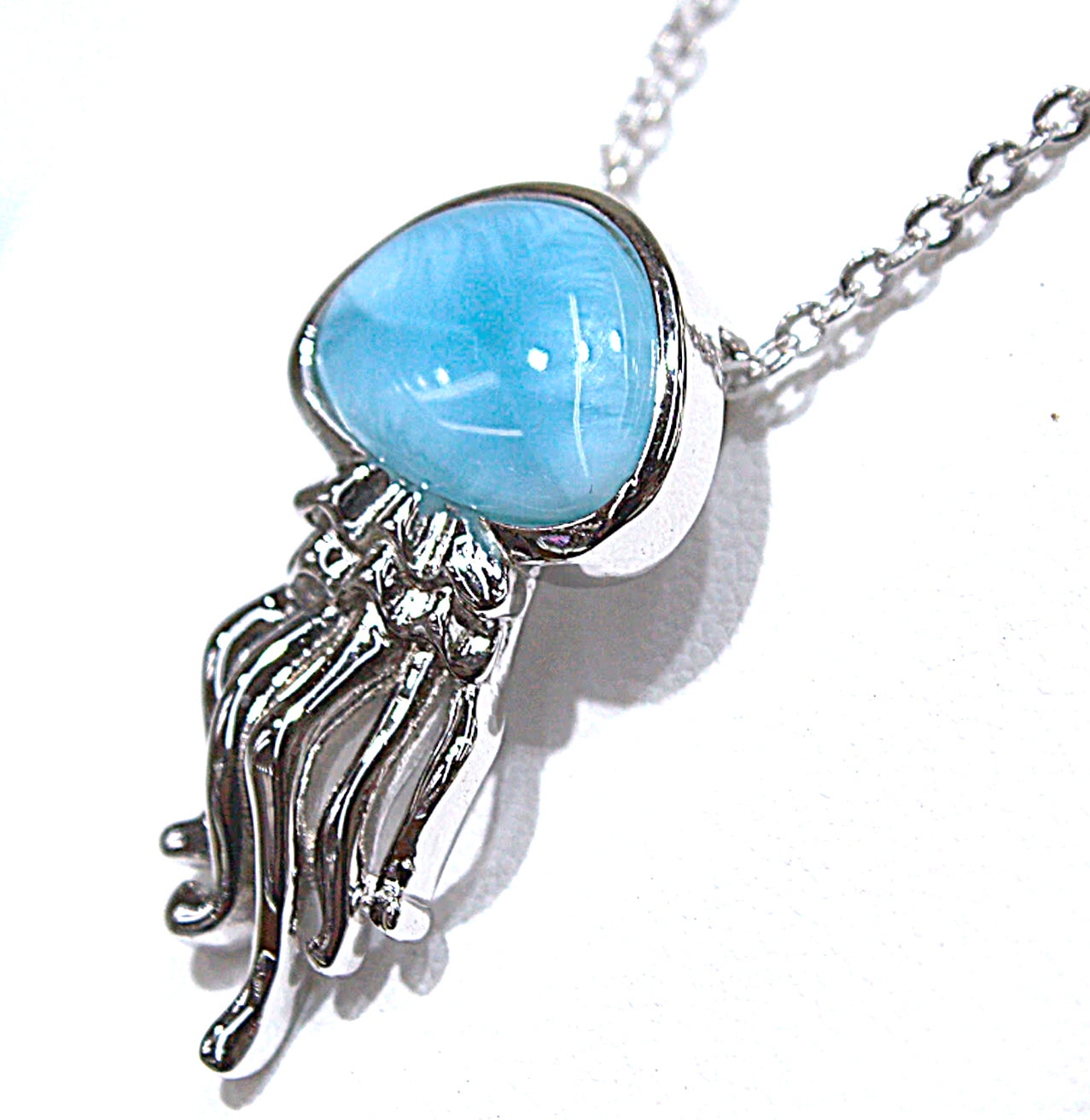 CUTE STERLING SILVER JELLYFISH WITH BLUE LARIMAR STONE INLAY