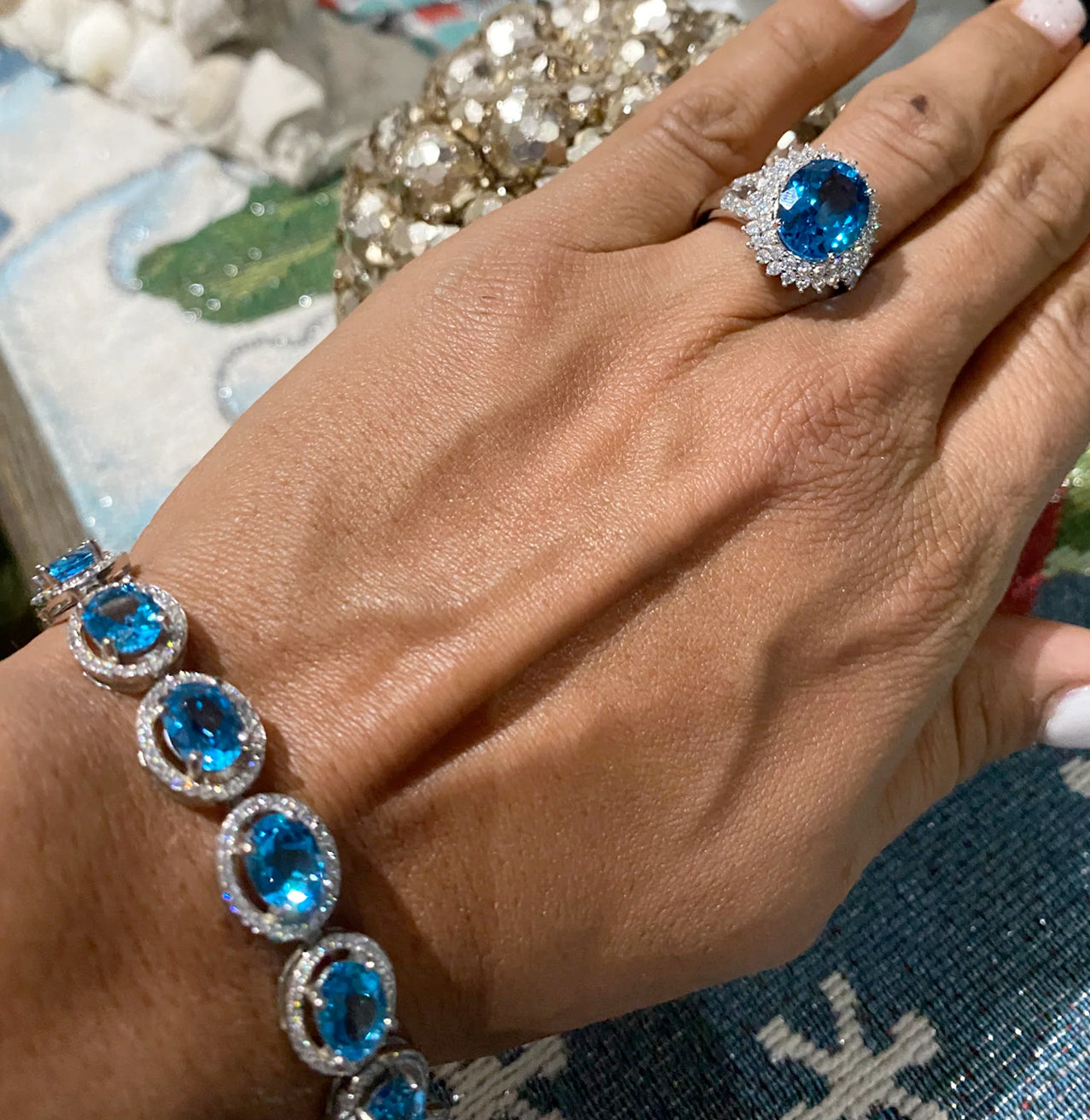 ELEGANT BLUE TOPAZ, CITRINE AND PURPLE AMETHYST TENNIS BRACELETS