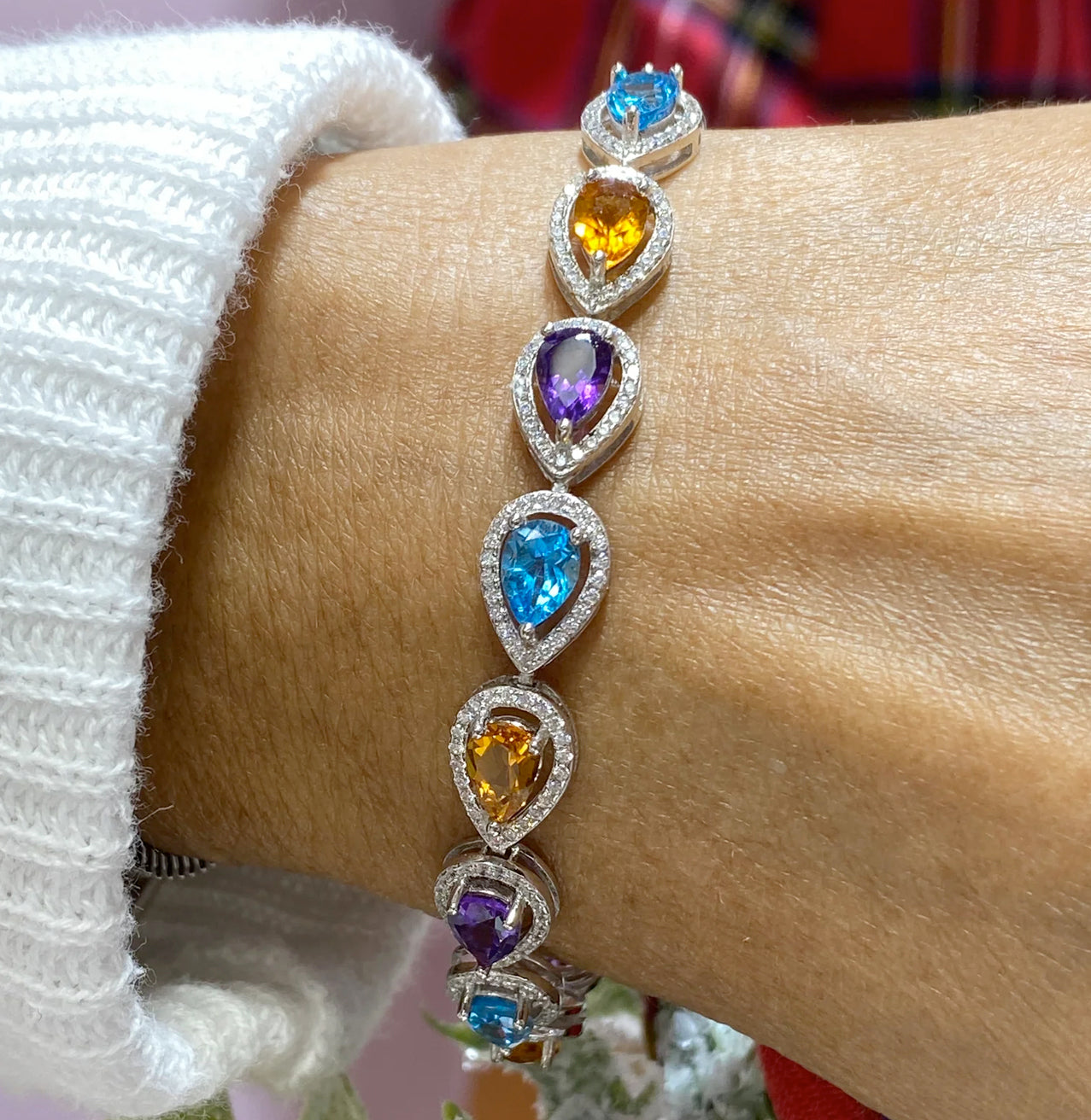 ELEGANT BLUE TOPAZ, CITRINE AND PURPLE AMETHYST TENNIS BRACELETS