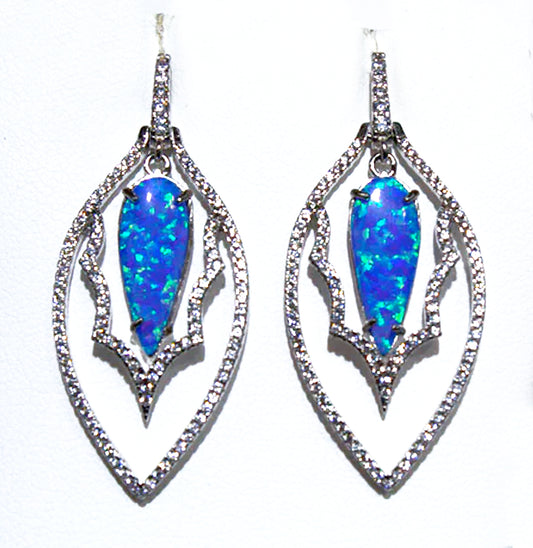 EYE CATCHING VINTAGE BLUE OPAL AND WHITE ZIRCON EARRINGS
