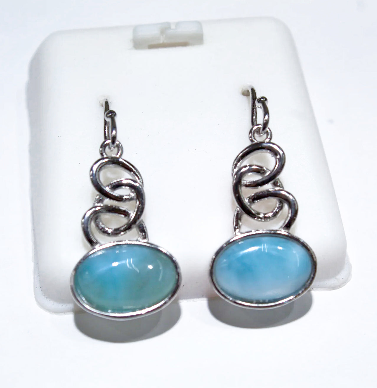 FANCY CHAINED LARIMAR OVAL EARRINGS