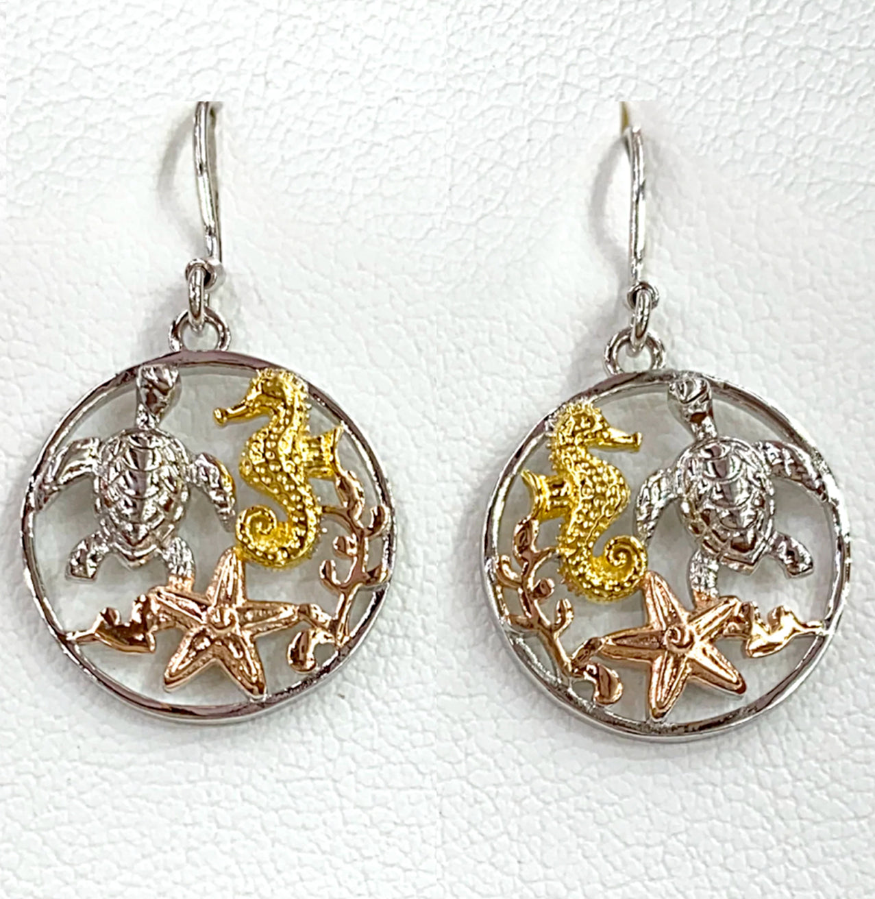 HIGH POLISHED YELLOW ROSE AND SILVER SEA LIFE EARRINGS