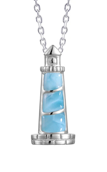 KEY WEST LIGHTHOUSE PENDANT - STERLING SILVER AND LARIMAR GEMSTONE