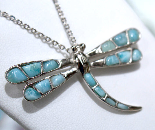 LARGE BLUE LARIMAR AND STERLING SILVER DRAGONFLY