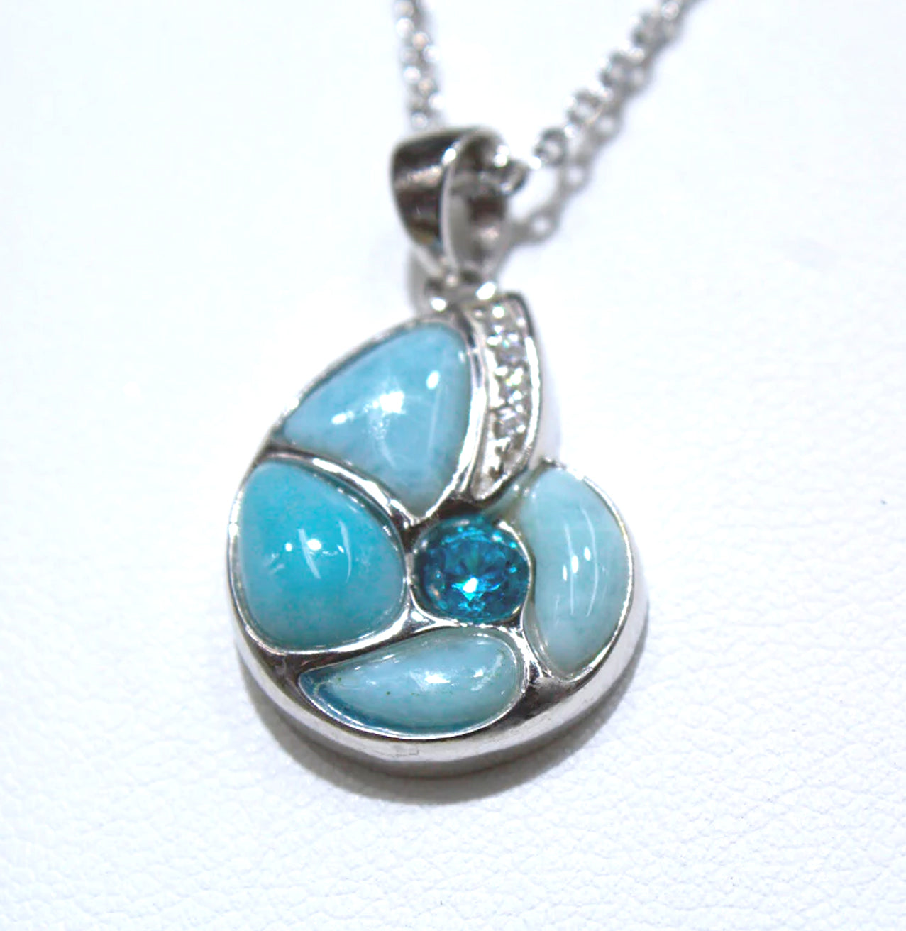 LARIMAR AND BLUE TOPAZ SEASHELL PENDANT