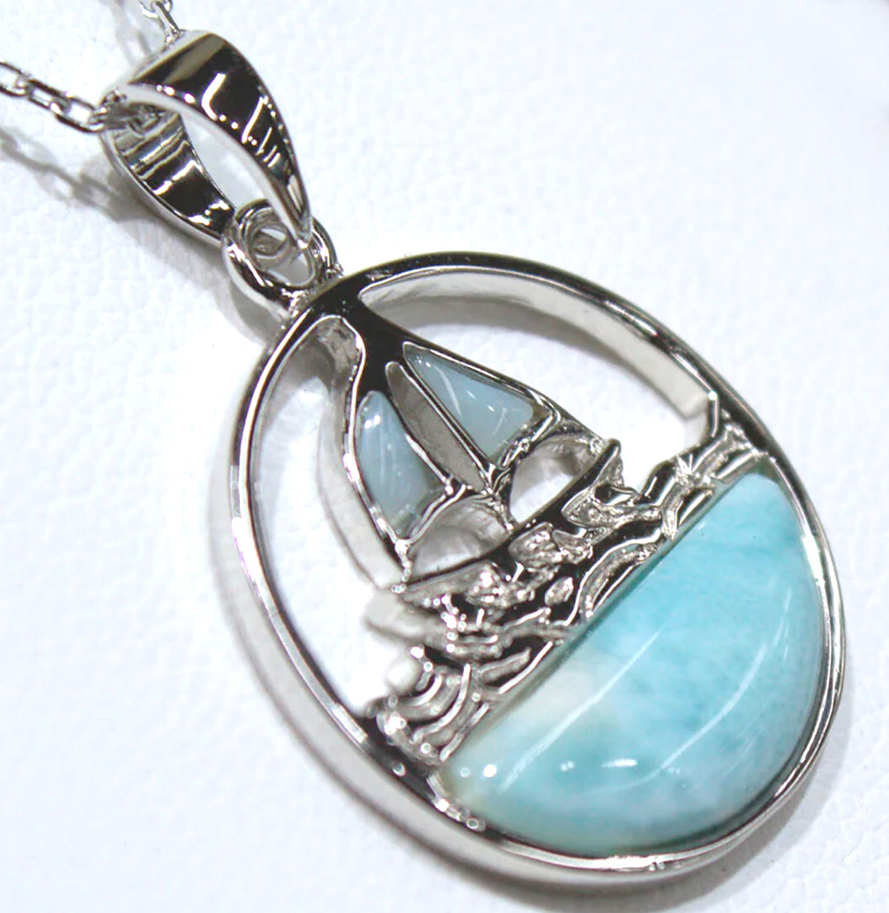 LARIMAR SILVER SAILBOAT PENDANT