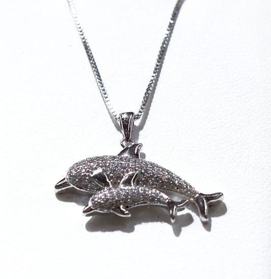 MOTHER AND BABY SWIMMING DOLPHIN NECKLACE