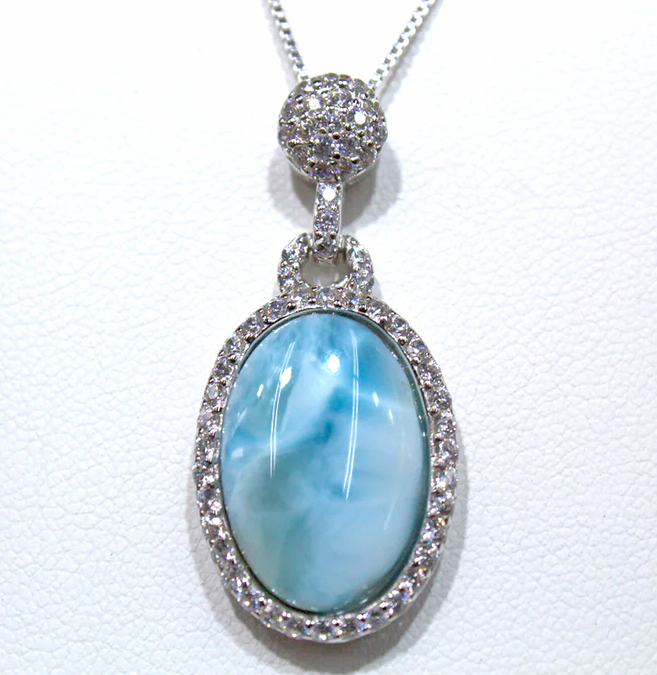 OVAL BLUE LARIMAR PENDANT WITH WHITE TOPAZ