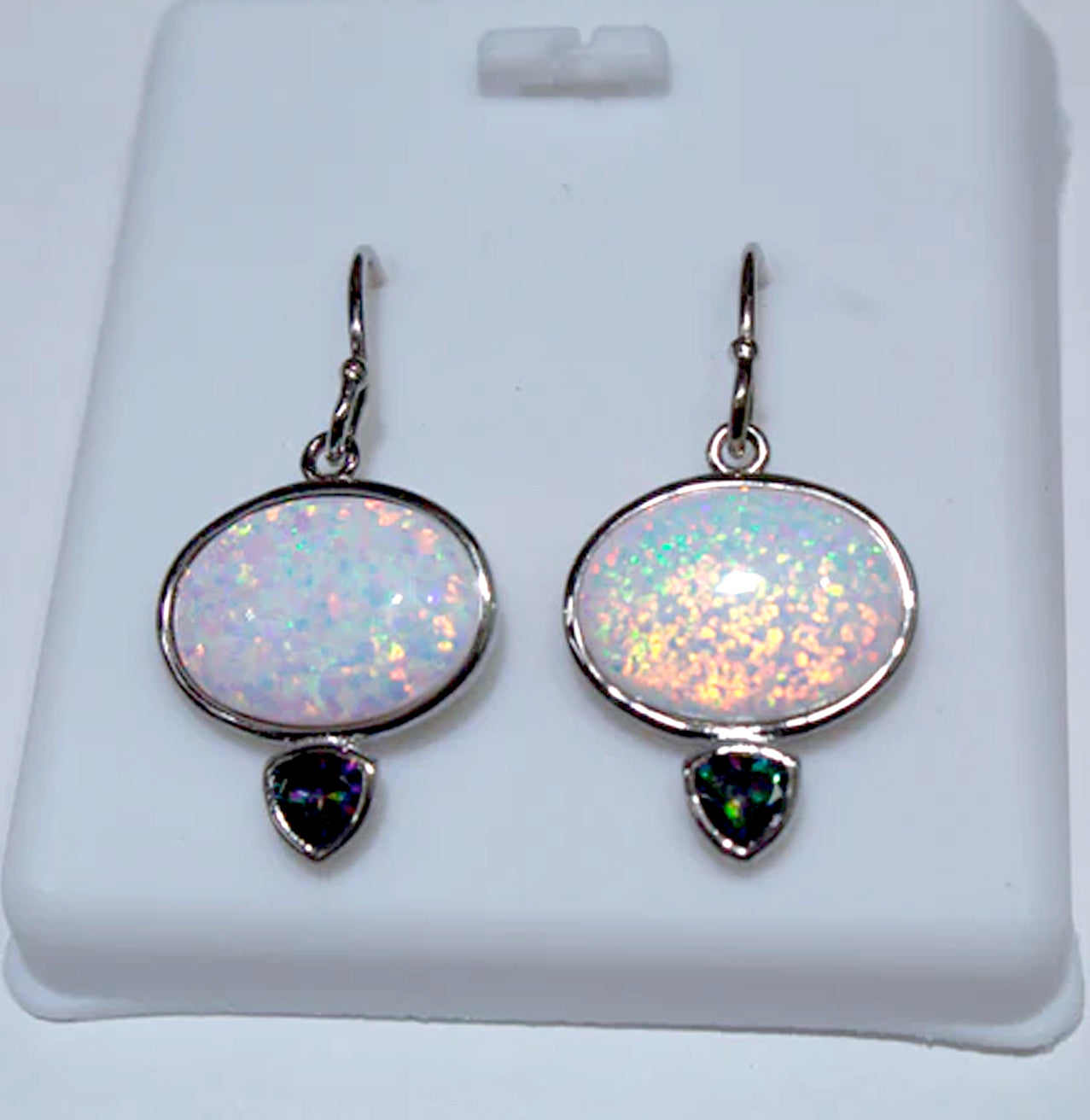 OVAL SHAPED OPAL INLAY SPIKE EARRINGS