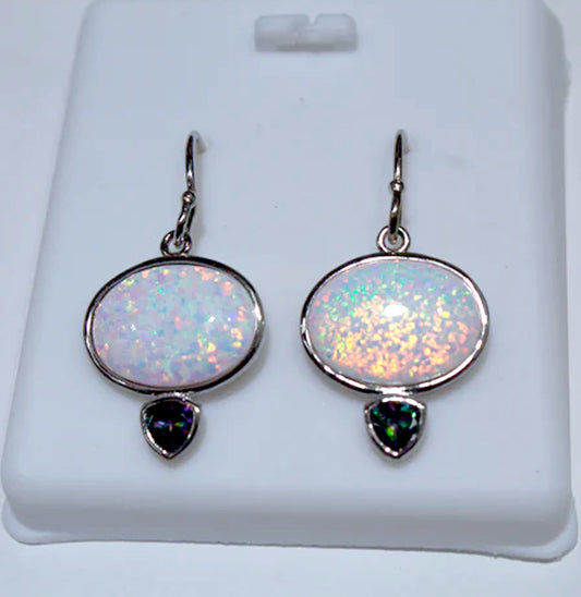 OVAL SHAPED OPAL INLAY SPIKE EARRINGS