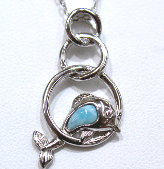 SMALL JUMPING DOLPHIN WITH BLUE LARIMAR STONE