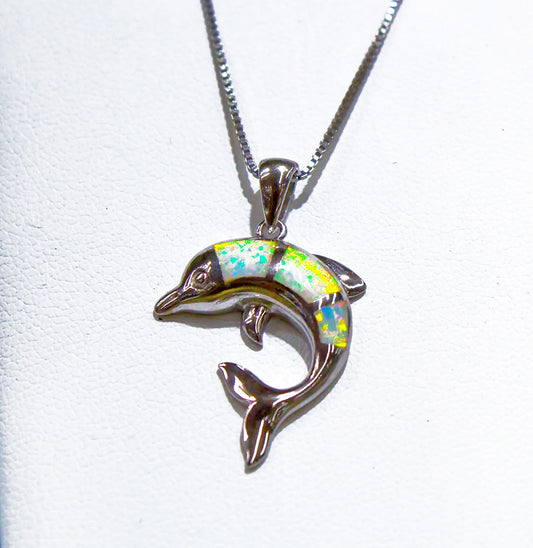SMALL STERLING SILVER DOLPHIN WITH WHITE OPAL STONES