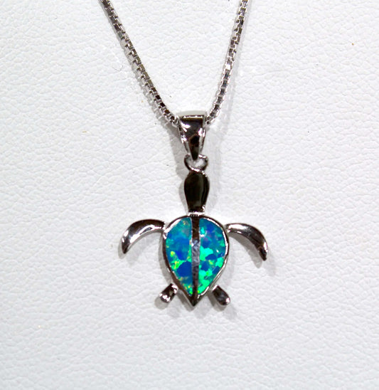 SMALL TURTLE PENDANT WITH BLUE AND GREEN OPAL